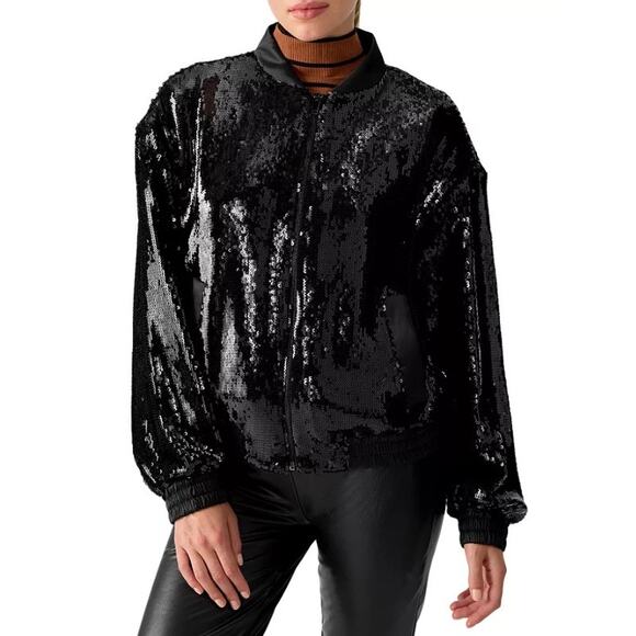 SANCTUARY Women's Sloan Sequined Bomber Jacket 1X Black Long Sleeve NWT - Picture 1 of 11